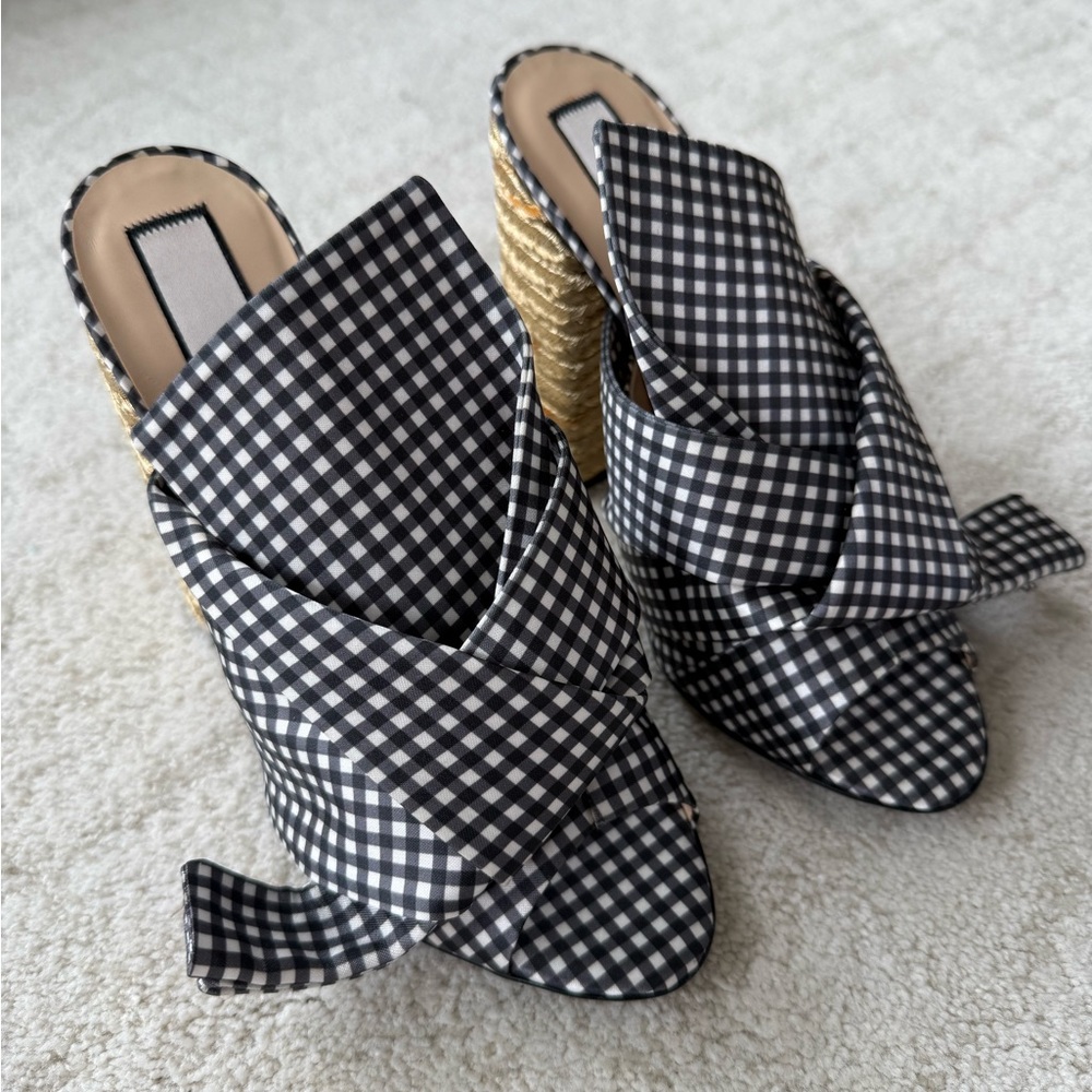 No. 21 Vichy Bow Espadrille Heel Mules Gingham Women's Sandals Shoes 38